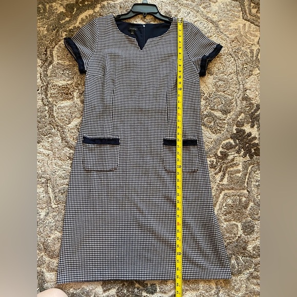 Talbots Dress Womens 12 Navy Blue Houndstooth Plaid Knit Shift Fringe Pockets - Picture 8 of 8